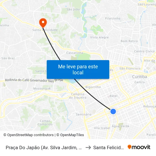 Praça Do Japão (Av. Silva Jardim, 2800) to Santa Felicidade map