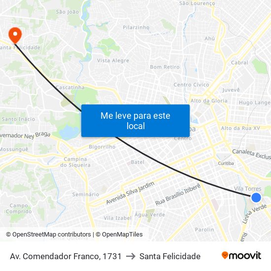 Av. Comendador Franco, 1731 to Santa Felicidade map