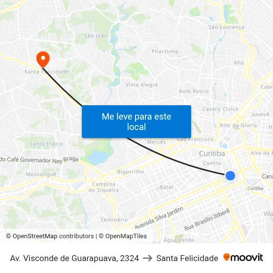 Av. Visconde de Guarapuava, 2324 to Santa Felicidade map