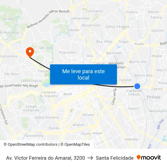 Av. Victor Ferreira do Amaral, 3200 to Santa Felicidade map