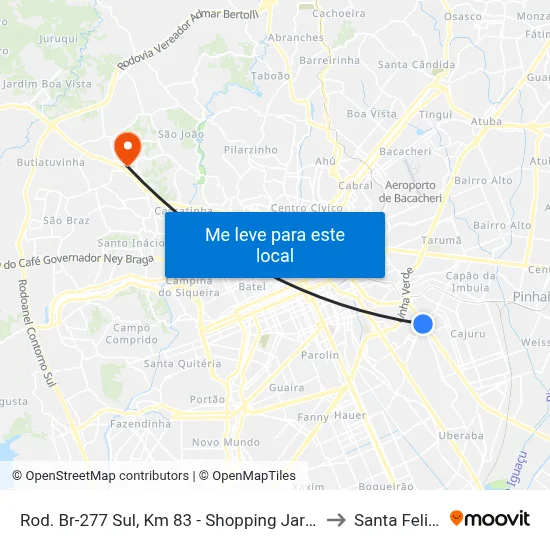 Rod. Br-277 Sul, Km 83 - Shopping Jardim Das Américas to Santa Felicidade map