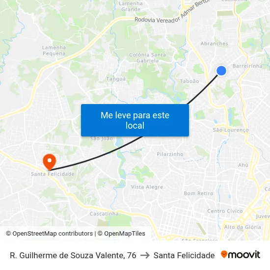 R. Guilherme de Souza Valente, 76 to Santa Felicidade map