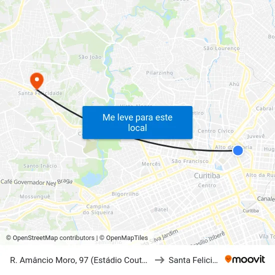 R. Amâncio Moro, 97 (Estádio Couto Pereira) to Santa Felicidade map