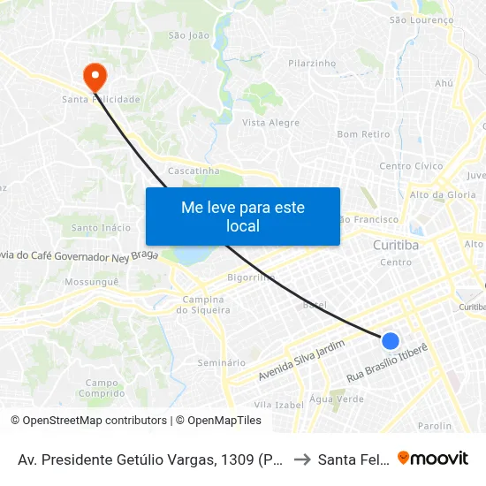 Av. Presidente Getúlio Vargas, 1309 (Praça Ouvidor Pardinho) to Santa Felicidade map