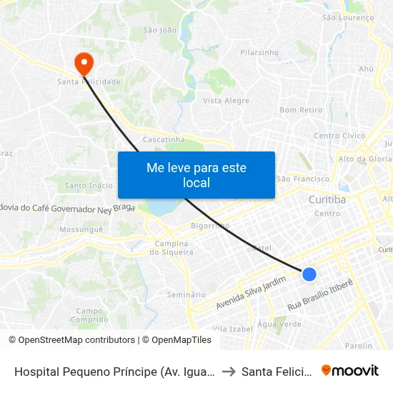 Av. Iguaçu, 1452 (Hospital Pequeno Príncipe) to Santa Felicidade map