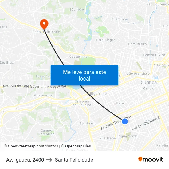 Av. Iguaçu, 2400 to Santa Felicidade map