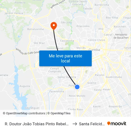 R. Doutor João Tobias Pinto Rebelo, 3500 to Santa Felicidade map
