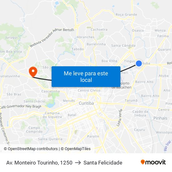 Av. Monteiro Tourinho, 1250 to Santa Felicidade map