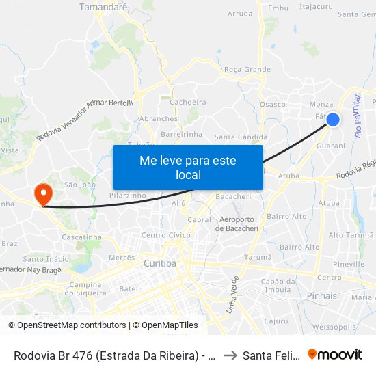 Rodovia Br 476 (Estrada Da Ribeira) - Colombo Shopping to Santa Felicidade map