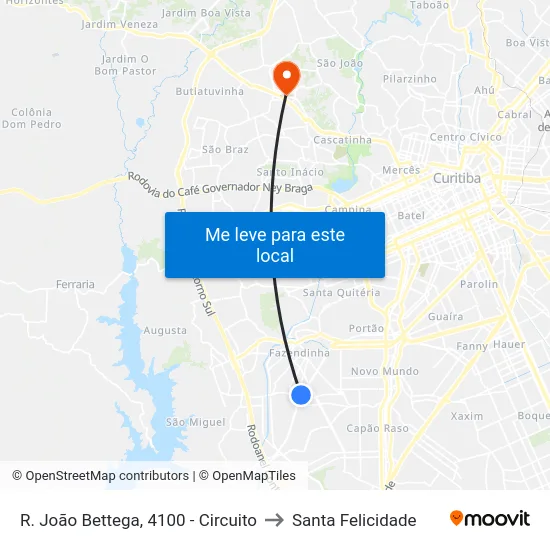 R. João Bettega, 4100 - Circuito to Santa Felicidade map