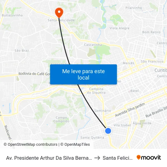 Av. Presidente Arthur da Silva Bernardes, 607 to Santa Felicidade map