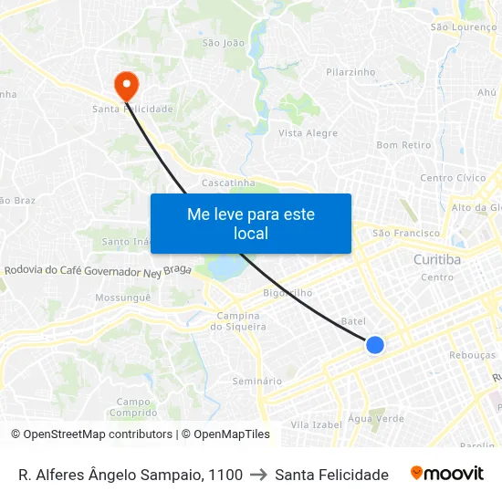 R. Alferes Ângelo Sampaio, 1100 to Santa Felicidade map