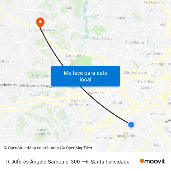 R. Alferes Ângelo Sampaio, 300 to Santa Felicidade map