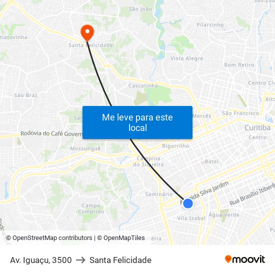 Av. Iguaçu, 3500 to Santa Felicidade map