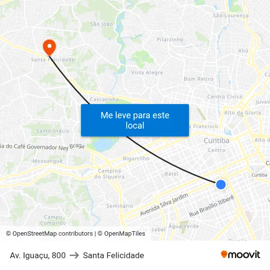 Av. Iguaçu, 800 to Santa Felicidade map