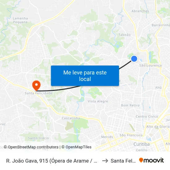 R. João Gava, 915 (Ópera de Arame / Parque das Pedreiras) to Santa Felicidade map