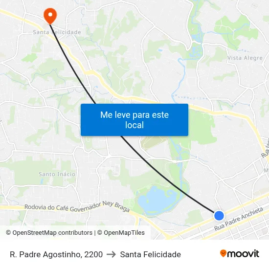 R. Padre Agostinho, 2200 to Santa Felicidade map