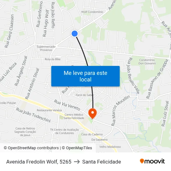 Avenida Fredolin Wolf, 5265 to Santa Felicidade map
