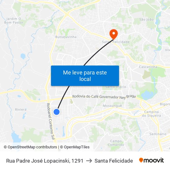 Rua Padre José Lopacinski, 1291 to Santa Felicidade map