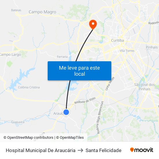 Hospital Municipal De Araucária to Santa Felicidade map