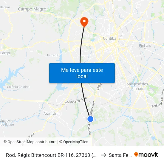 Rod. Régis Bittencourt BR-116, 27363 (Copel Subestação Umbará) to Santa Felicidade map