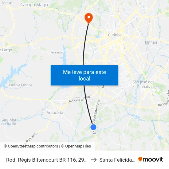 Rod. Régis Bittencourt BR-116, 29192 to Santa Felicidade map