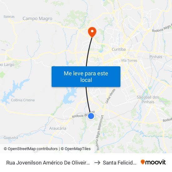 Rua Jovenilson Américo De Oliveira, 111 to Santa Felicidade map