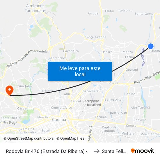 Rodovia Br 476 (Estrada Da Ribeira) - Posto Ipiranga to Santa Felicidade map