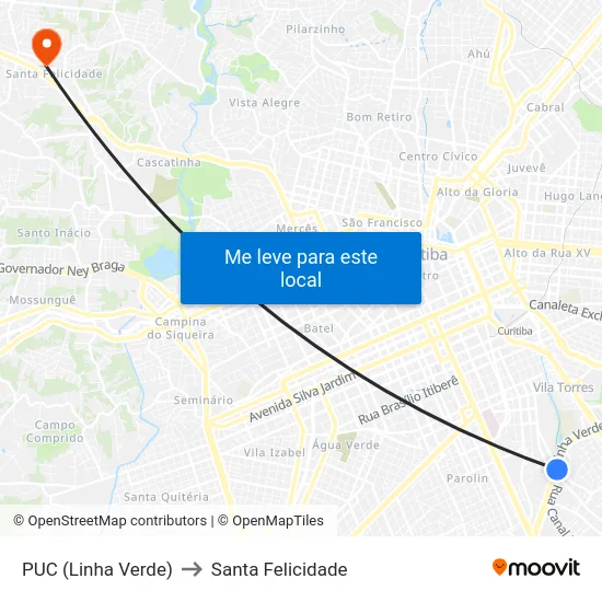PUC (Linha Verde) to Santa Felicidade map