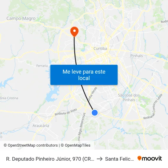 R. Deputado Pinheiro Júnior, 970 (CRAS Umbará) to Santa Felicidade map