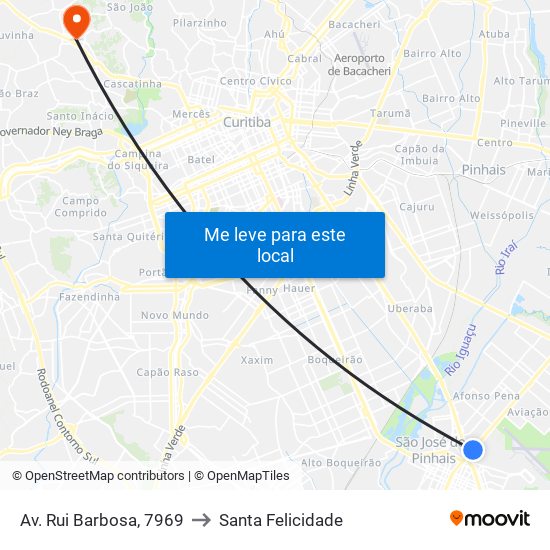 Av. Rui Barbosa, 7969 to Santa Felicidade map