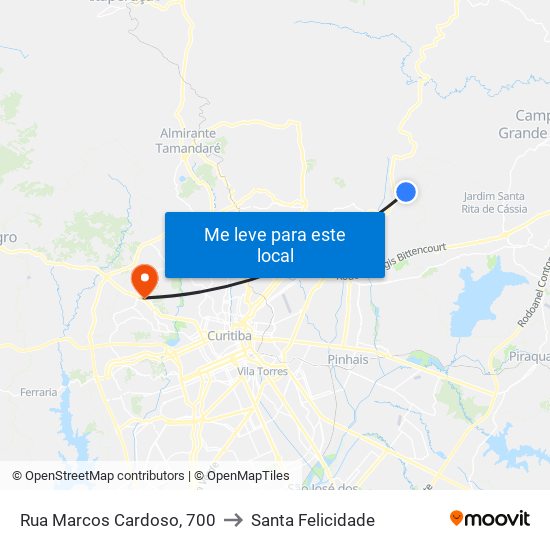 Rua Marcos Cardoso, 700 to Santa Felicidade map