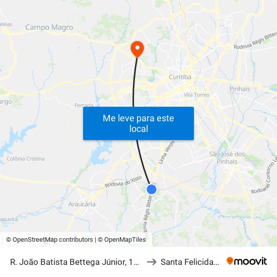 R. João Batista Bettega Júnior, 120 to Santa Felicidade map