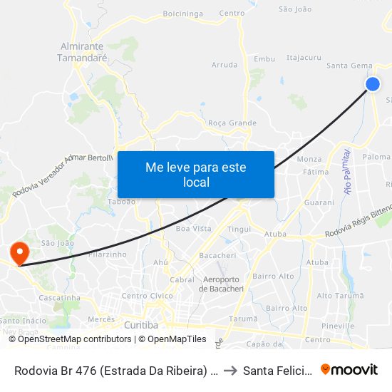 Rodovia Br 476 (Estrada Da Ribeira) - Embrapa to Santa Felicidade map