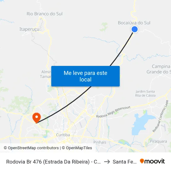 Rodovia Br 476 (Estrada Da Ribeira) - Cemitério Bocaíuva Do Sul to Santa Felicidade map