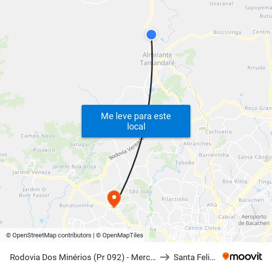 Rodovia Dos Minérios (Pr 092) - Mercado Domakoski to Santa Felicidade map