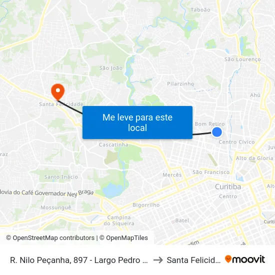 R. Nilo Peçanha, 897 - Largo Pedro Mainka to Santa Felicidade map