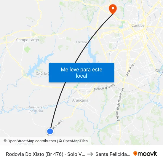 Rodovia Do Xisto (Br 476) - Solo Vivo to Santa Felicidade map