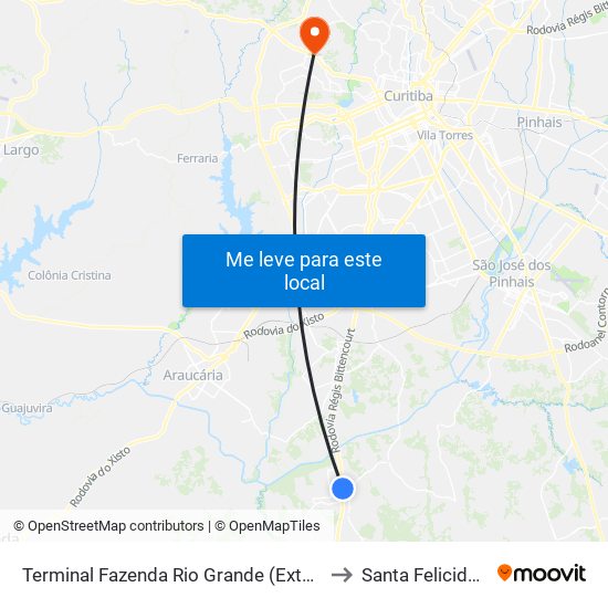 Terminal Fazenda Rio Grande (Externo) to Santa Felicidade map