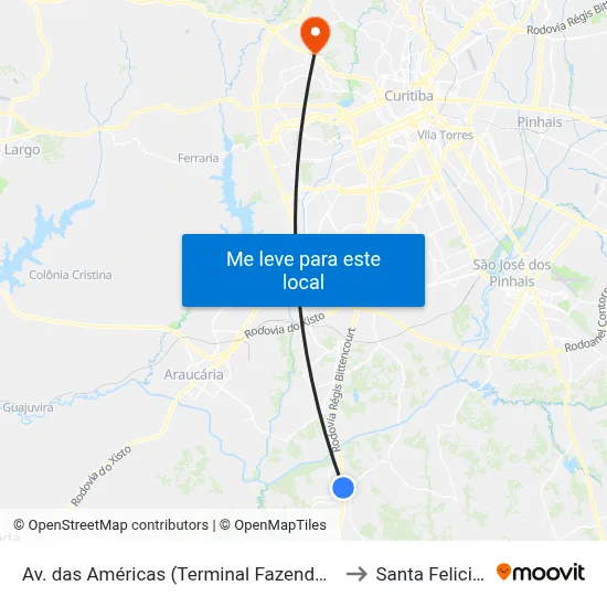 Av. das Américas (Terminal Fazenda - Externo) to Santa Felicidade map