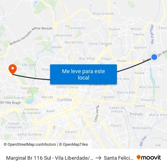 Marginal Br 116 Sul - Vila Liberdade/Vila Zumbi to Santa Felicidade map