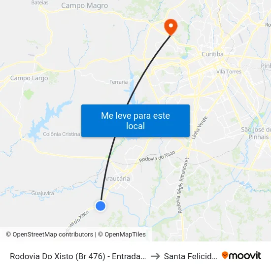 Rodovia Do Xisto (Br 476) - Entrada Onças to Santa Felicidade map