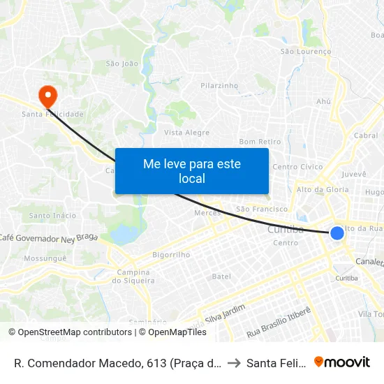 R. Comendador Macedo, 613 (Praça do Expedicionário) to Santa Felicidade map