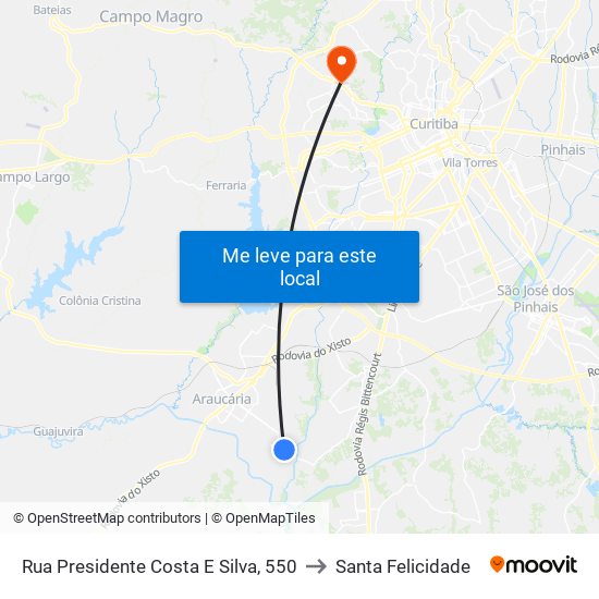 Rua Presidente Costa E Silva, 550 to Santa Felicidade map