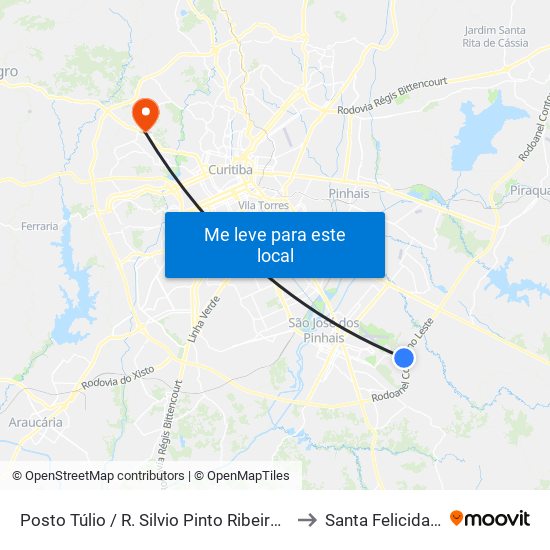 Posto Túlio / R. Silvio Pinto Ribeiro, 92 to Santa Felicidade map