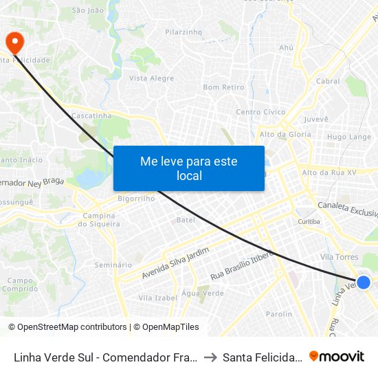 Linha Verde Sul - Comendador Franco to Santa Felicidade map