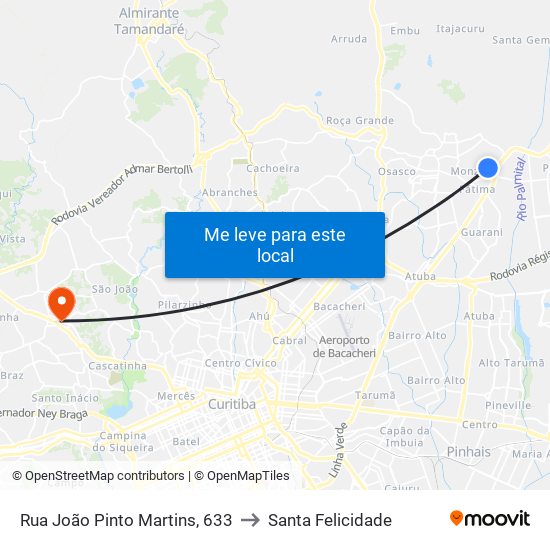 Rua João Pinto Martins, 633 to Santa Felicidade map