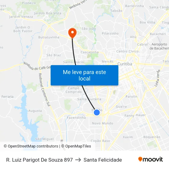 R. Luiz Parigot De Souza 897 to Santa Felicidade map