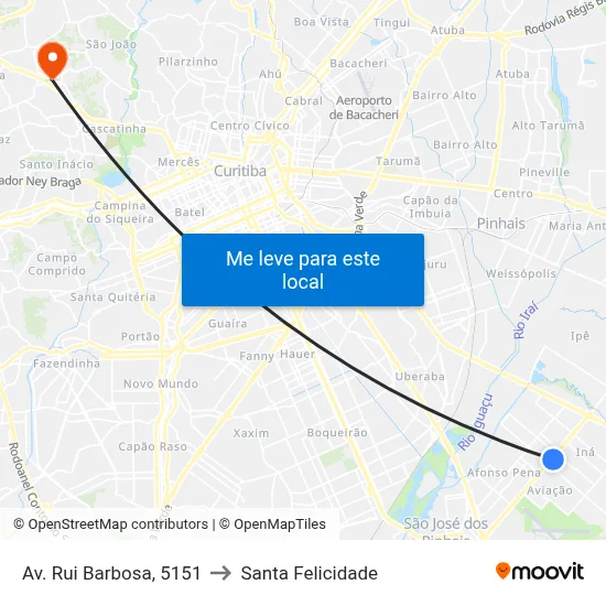 Av. Rui Barbosa, 5151 to Santa Felicidade map