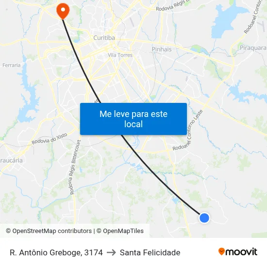 R. Antônio Greboge, 3174 to Santa Felicidade map
